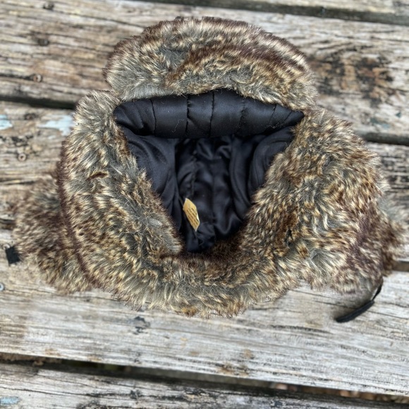 Vintage Winter Black Trapper Hat Faux Fur with Ear Flaps Quilted Inside - Picture 4 of 7